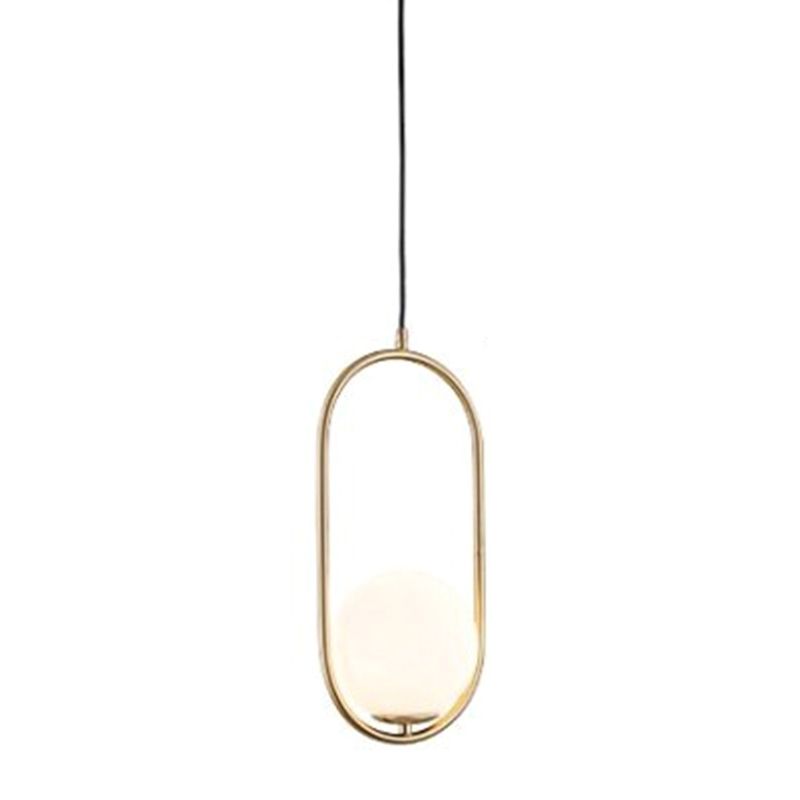 Lampada a sospensione di anello in metallo Ellisse Minimalista moderno Minimalista Light a sospensione a sospensione in vetro bianco