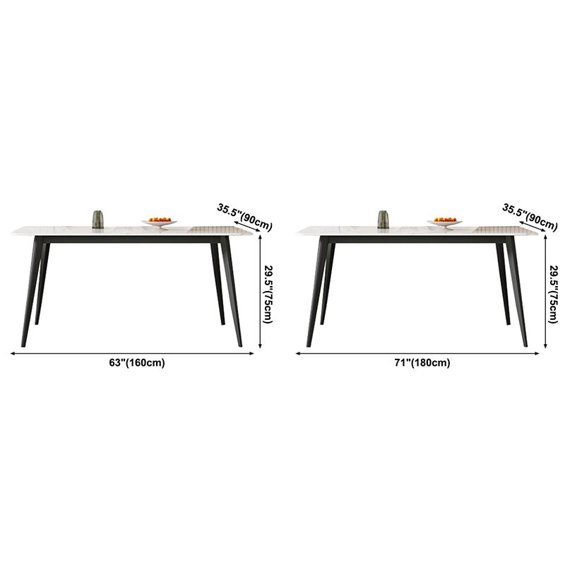 Contemporary Style Sintered Stone Dining Table Rectangular 4 Legs Table in White