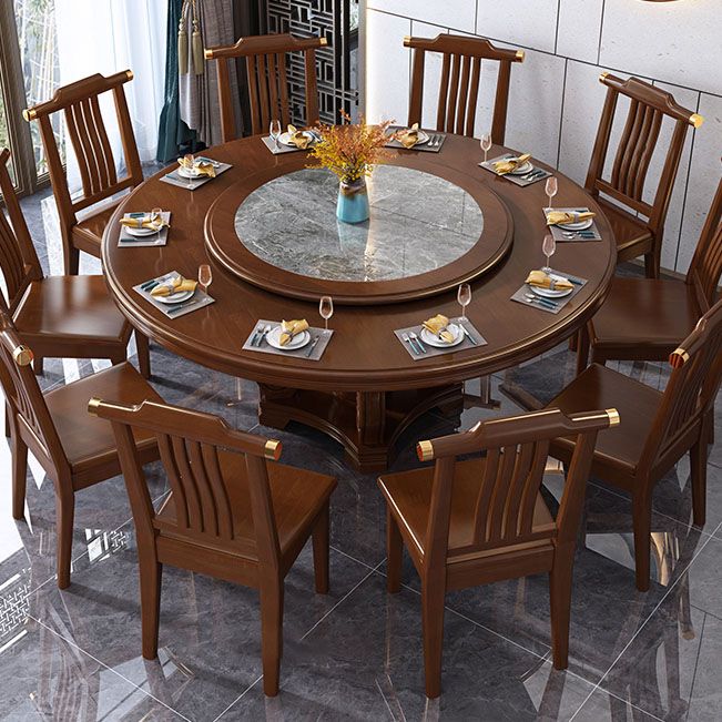 Pedestal Dining Table Solid Wood Convertible Table for Dining Room