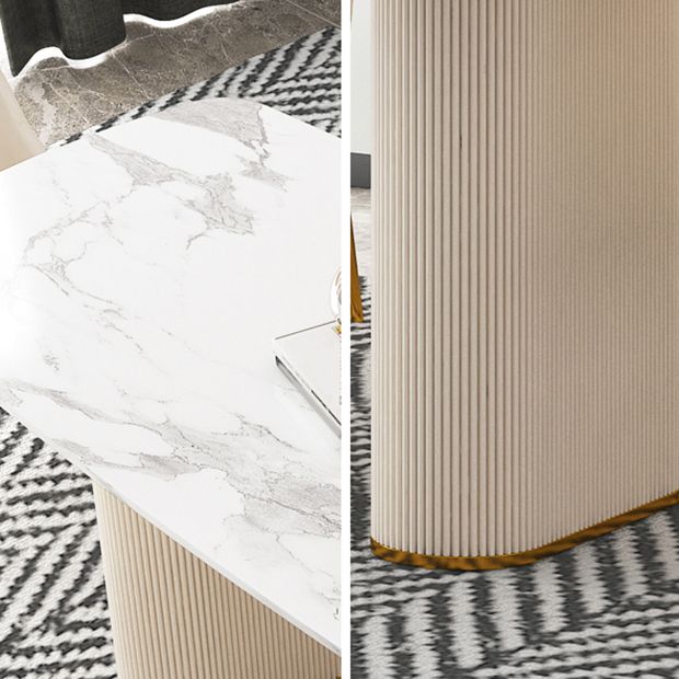 Sintered Stone Top Modern White Table for Restaurant Oval Dining Table Double Pedestal