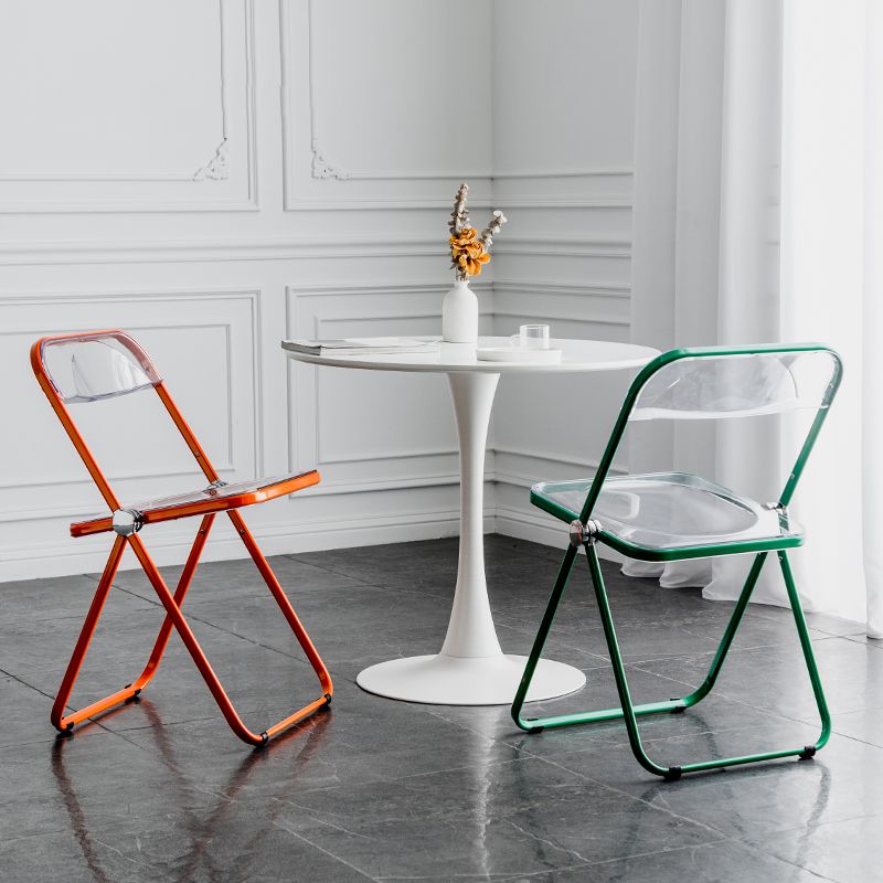 Silla de comedor plegable con respaldo abierto, silla de comedor individual sin brazos con patas de metal