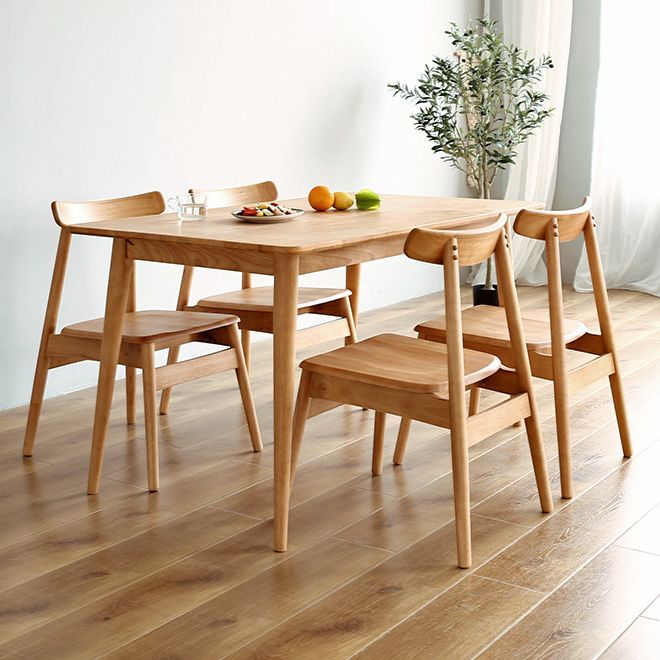 Minimalist Standard Khaki Dining Set Rectangle Shape Solid Wood Dining Set with 4 Legs Base