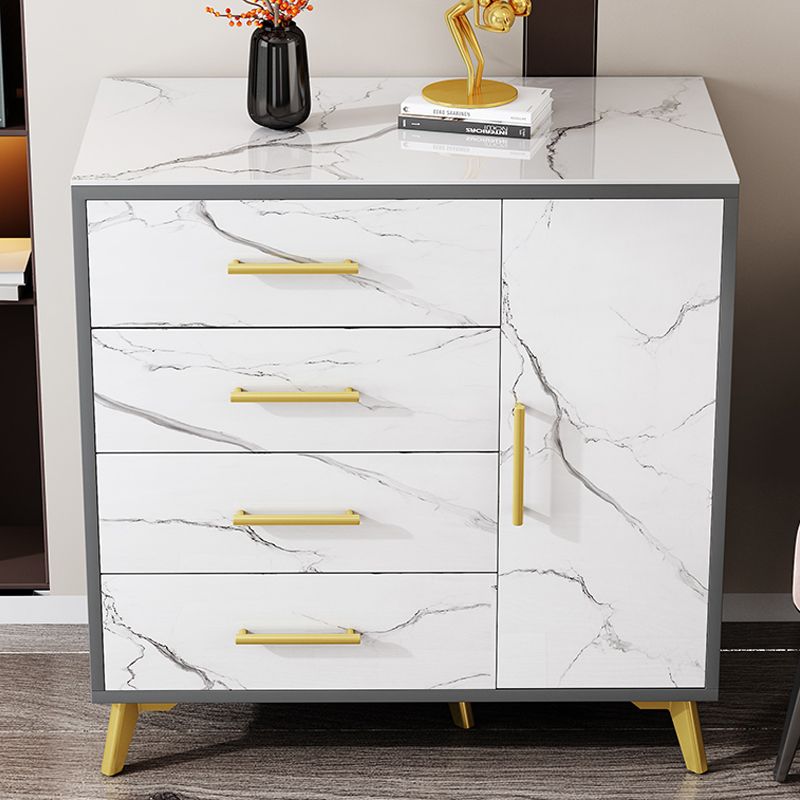 16" Wide Glam Storage Chest Stone Bedroom Chest in White with Drawers