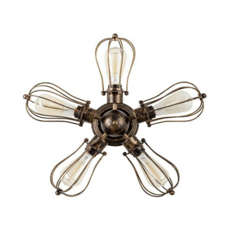Bulb Shaped Iron Semi Flush Ceiling Light with Wire Guard Vintage Style 3/4/5 Lights Indoor Ceiling Light in Black/Silver