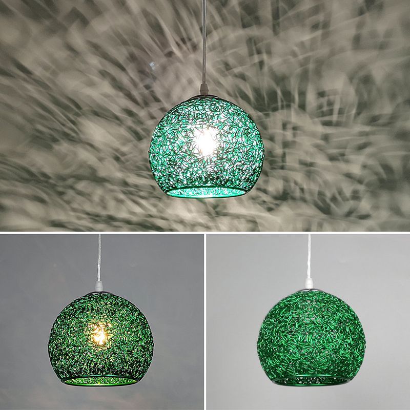 Aluminum Wire Spherical Pendant Macaron Style 1-Light Suspended Lighting Fixture