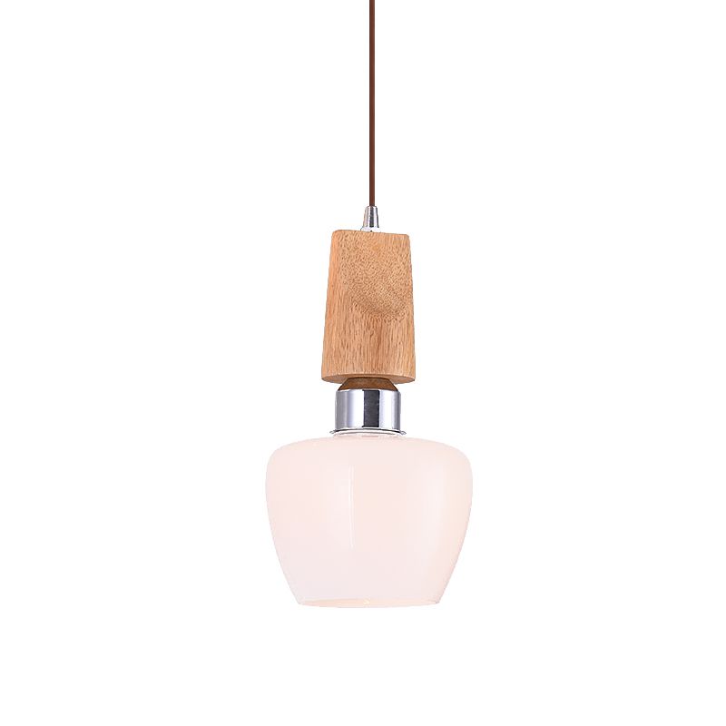 Chrome Tulilip Pendant Vintage 1-Light Grosted Verre blanc Éclairage de suspension avec dessus en bois