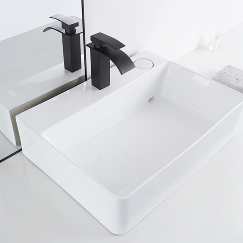 Contemporary Bathroom Sink Single Faucet Hole Porcelain Rectangular Vessel Bathroom Sink