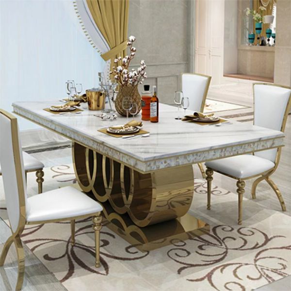 Glam Style Dining Faux Marble Table Dining Rectangle Table for Home
