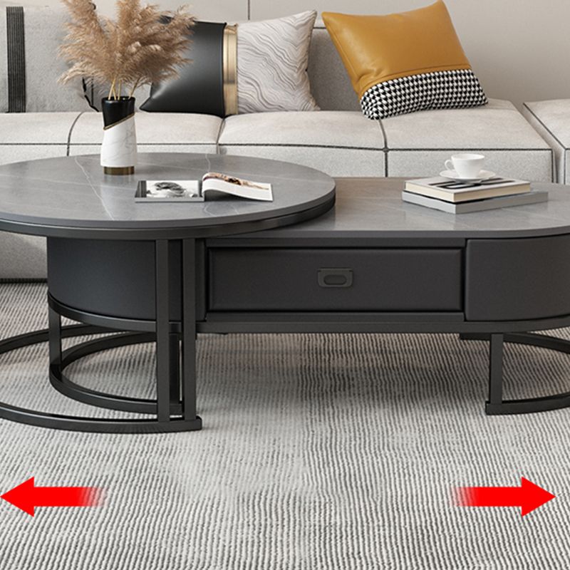 Glam Nesting Coffee Table Set Frame Round Slate Coffee Table with Drawer