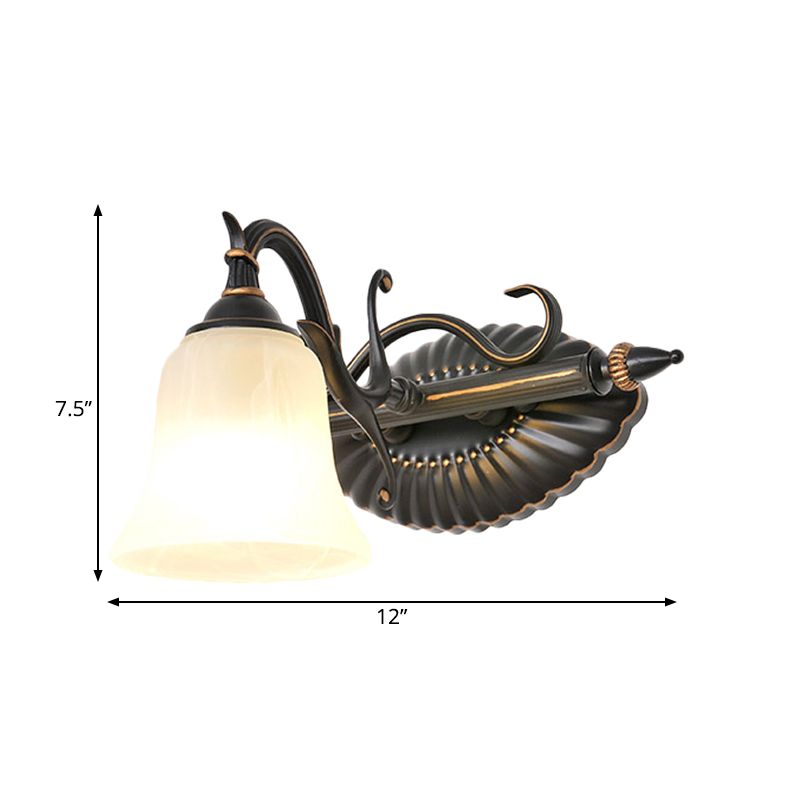 Bell Shade Frosted Glass Sconce Light Traditional 1/2/3 Lights Bathroom Vanity Lighting Fixture in Bronze