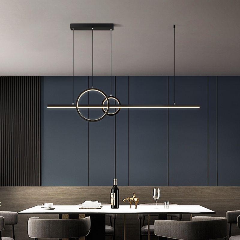 Linear and Ring Island Lamp Minimalistic Acrylic Black LED Suspension Light for Dining Room