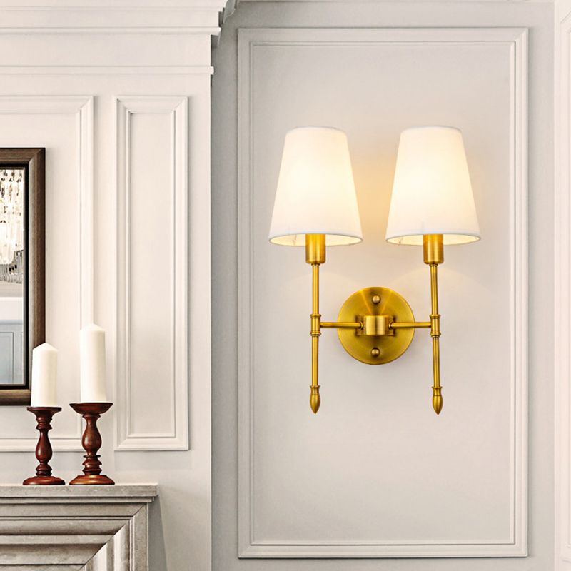 American Style Golden Vanity Light Fabric Shade Vanity Lamp for Shower Room