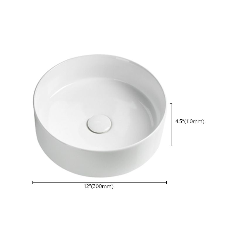 Modern Vessel Sink Round Porcelain Drain Assembly and Faucet Vessel Lavatory Sink