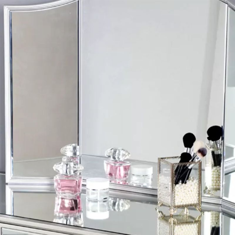2 Drawers Mirrored Makeup Table and Stool Set Vanity for Women in Silver