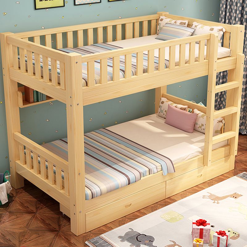 Solid Wood Bunk Bed Contemporary Rubberwood Bed with Headboard