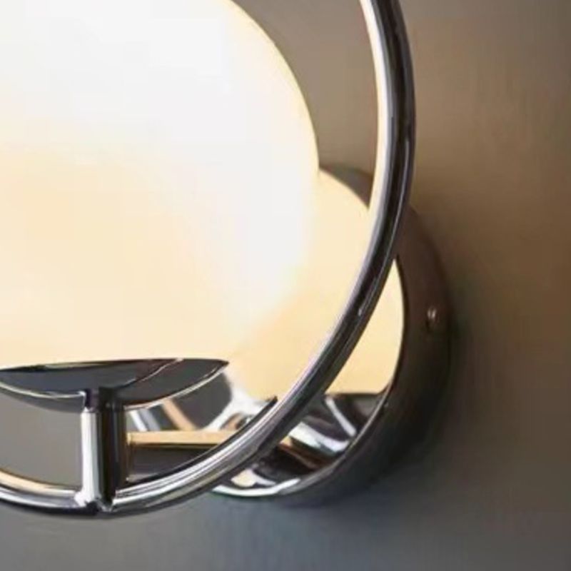 Modern 1 - Light Wall Sconce Iron and Glass Wall Light Fixture in Chrome & White