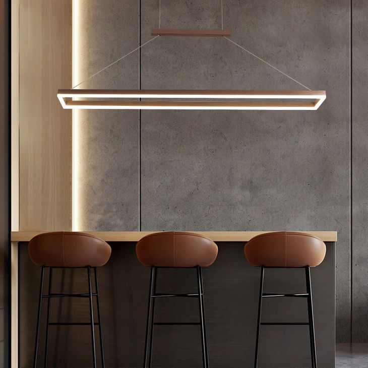 Modern Minimalist Rectangle Island Light Metal LED Restaurant Pendant Lighting for Living Room