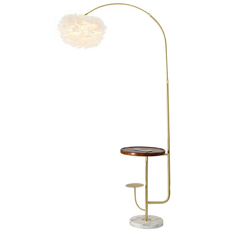 Fishing Rod Living Room Floor Light Metallic 1��Head Simplistic Standing Lamp with Tray and Feather Shade