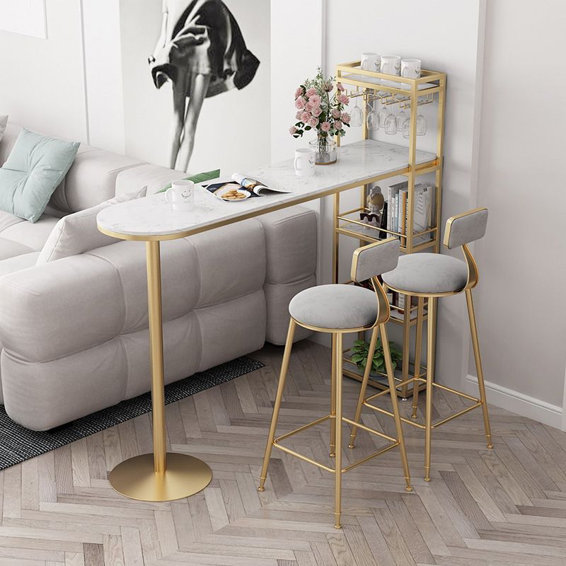 Modern 1/3 Pieces Bar Table Set Stone Counter Table with High Stools for Cafe Living Room