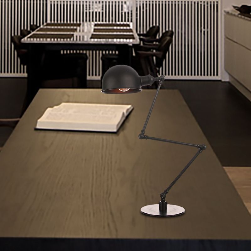 Black/Brass Domed Table Lighting Industrial Style 4"/8.5" Wide 1 Bulb Metallic Table Lamp with Adjustable Arm for Office