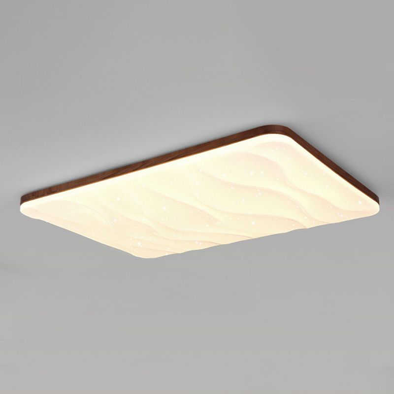 Brown Wood Modern Flush Mount Geometric Shape Ceiling Light with Acrylic Shade for Bedroom