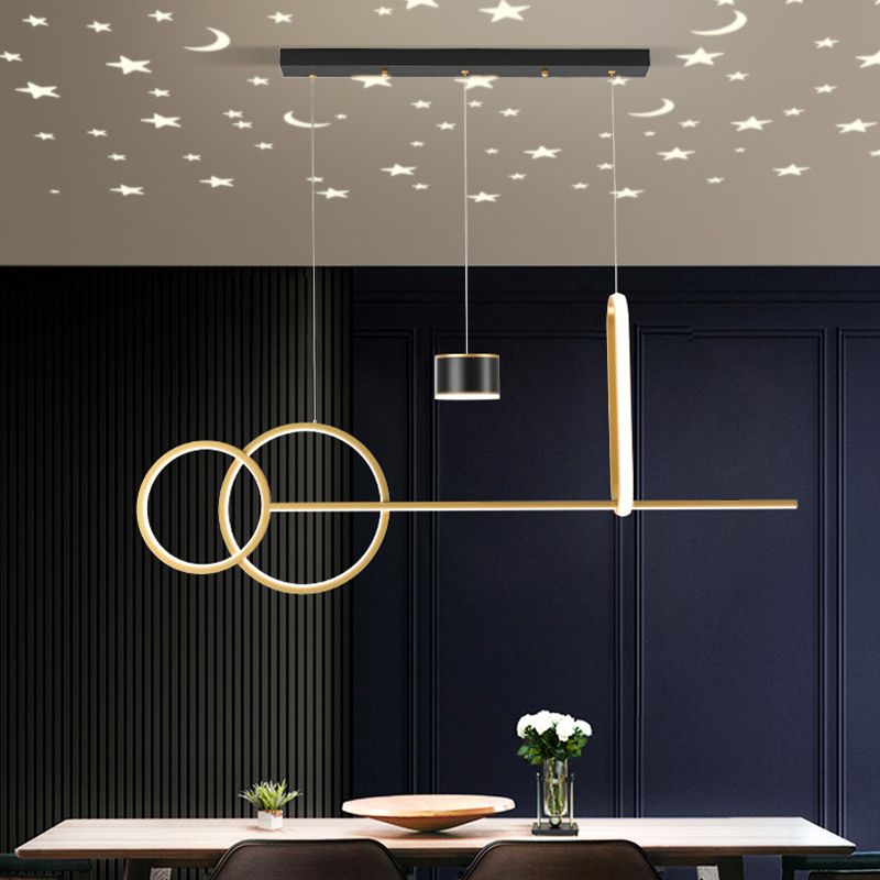 5 Lights Metal Geometric Island Ceiling Light Simple in Black/Gold