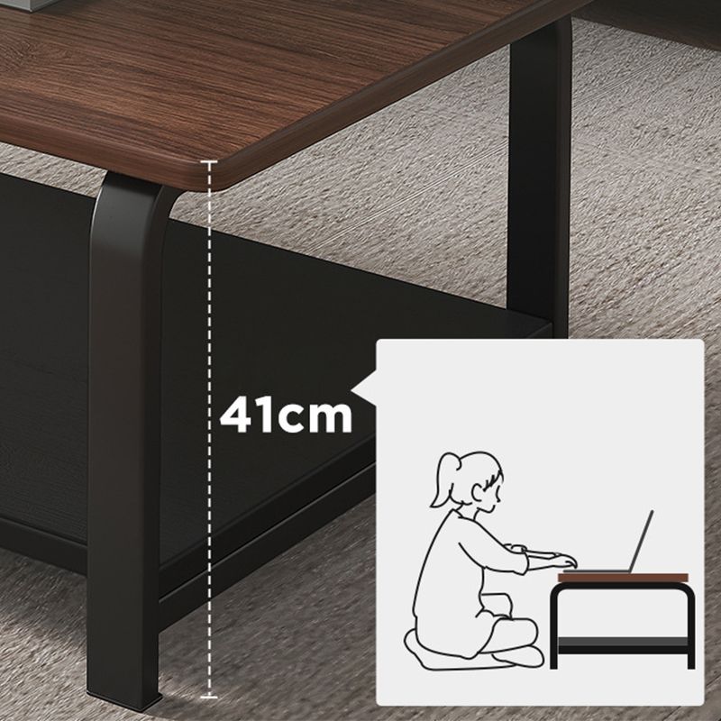Modern 15.7"Tall Metal Sled Rectangular Wooden Top Coffee Table with Shelf