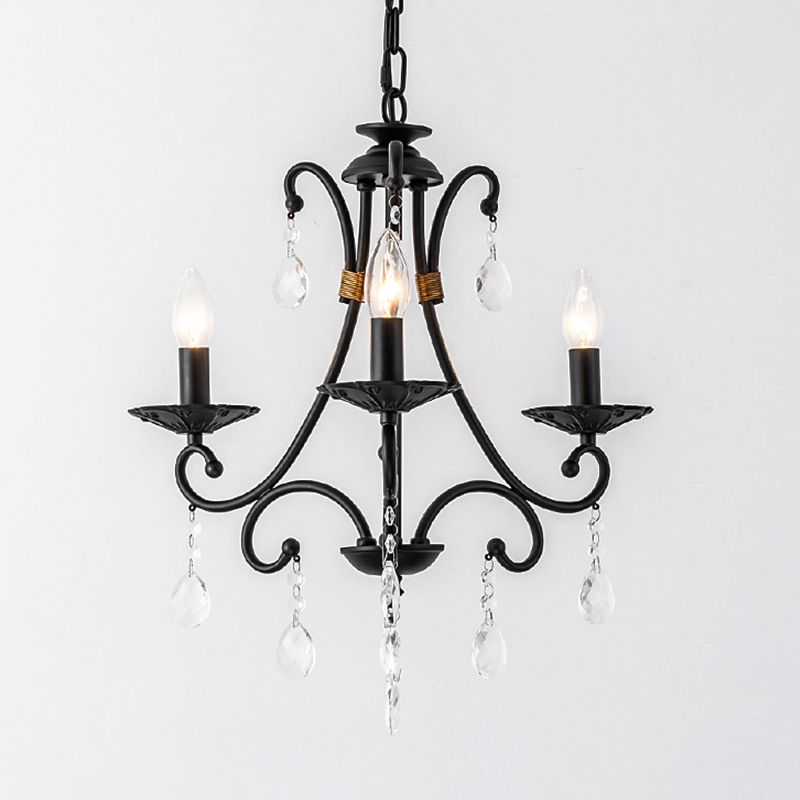 Candelabra Living Room Chandelier Light Traditional Metal 3/6/8 Lights Black Hanging Ceiling Light