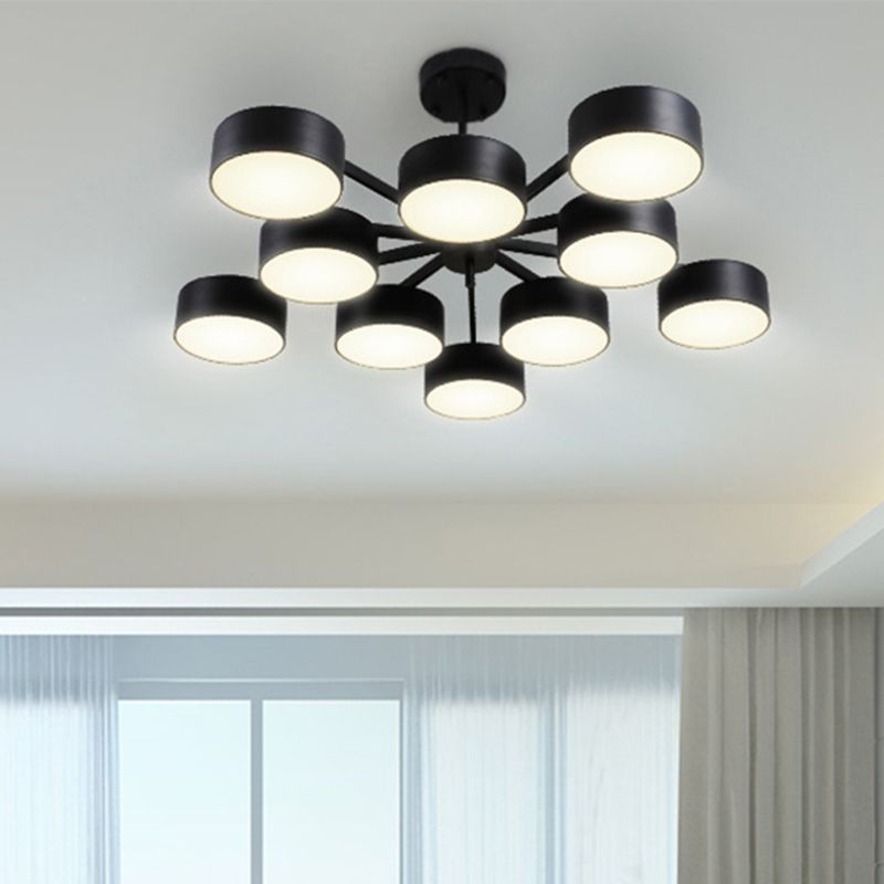 Drum Pendant Light Post Modern Metal 3/5/6/10 Lights Black/Gold Chandelier Light for Living Room