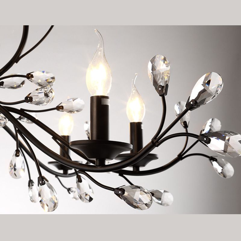 Black Tree Branch Shaped Hanging Light Vintage Crystal Living Room Ceiling Chandelier