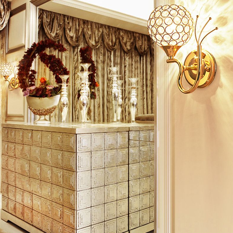 2Pcs/Set Spherical Living Room Wall Sconce Crystal Modern Style Wall Lamp in Gold