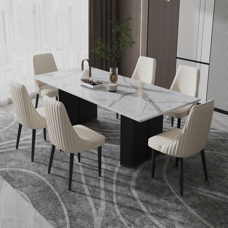Faux Leather Dining Chairs Modern Parsons Armless Chair with Black Legs