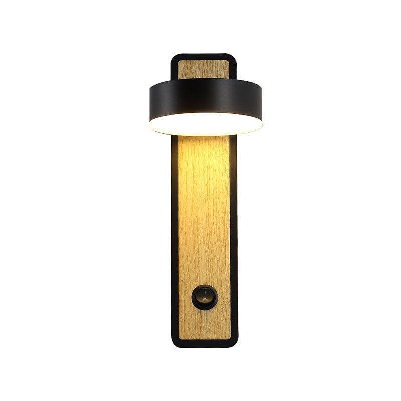 Roteerbare 1 lichte ronde LED -wandlamp Modern houten zwart/wit naar beneden verlichting in warm/wit licht