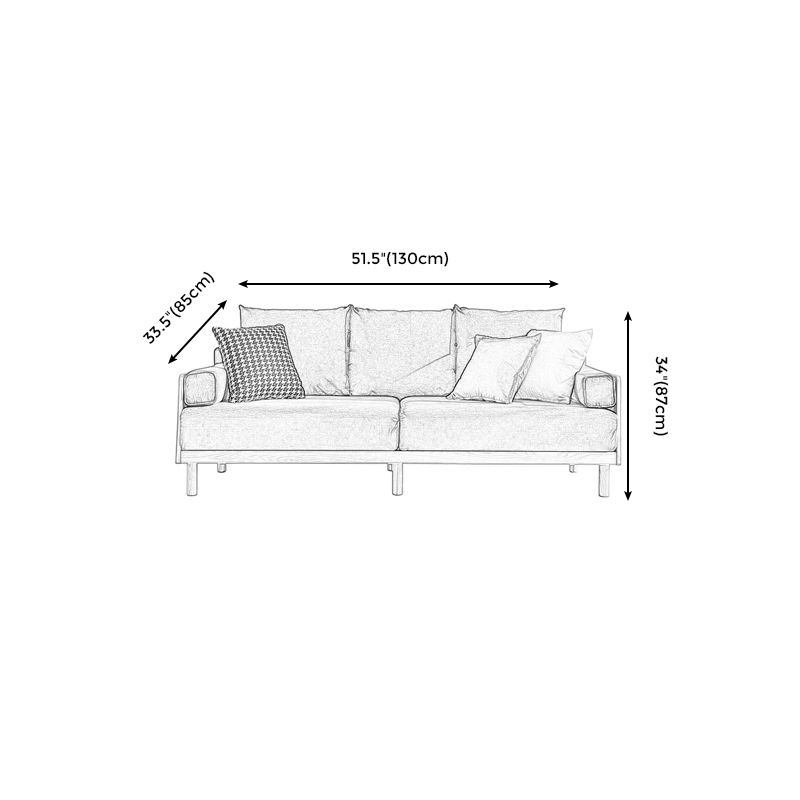 Scandinavian 2-seater Living Room Couch Square Arm Sofa with Pillow Back