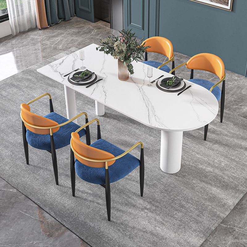 Modern Simple Stone Table for Restaurant Oval Table with White Legs