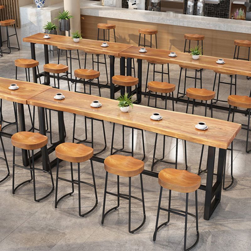 Wood Top Table Metal Black Base Rectangle Bar Table for Patio Use