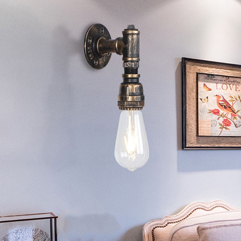 1 Bulb Wall Sconce Lighting with Water Pipe Metal Shade Rustic Industrial Living Room Wall Lamp in Bronze