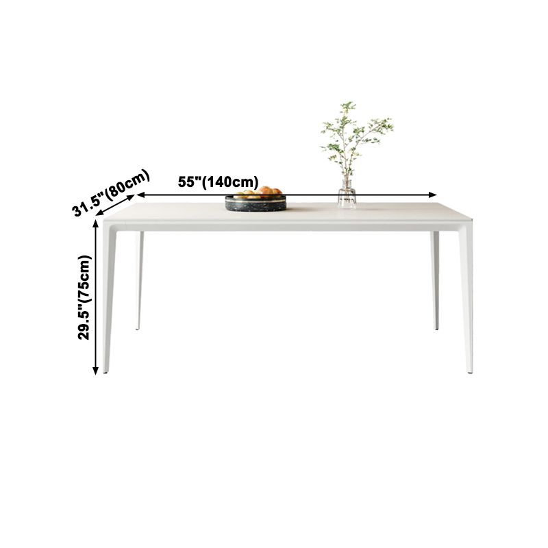 Mesa de comedor rectangular de simplicidad Mesa de piedra sinterizada con 4 piernas blancas