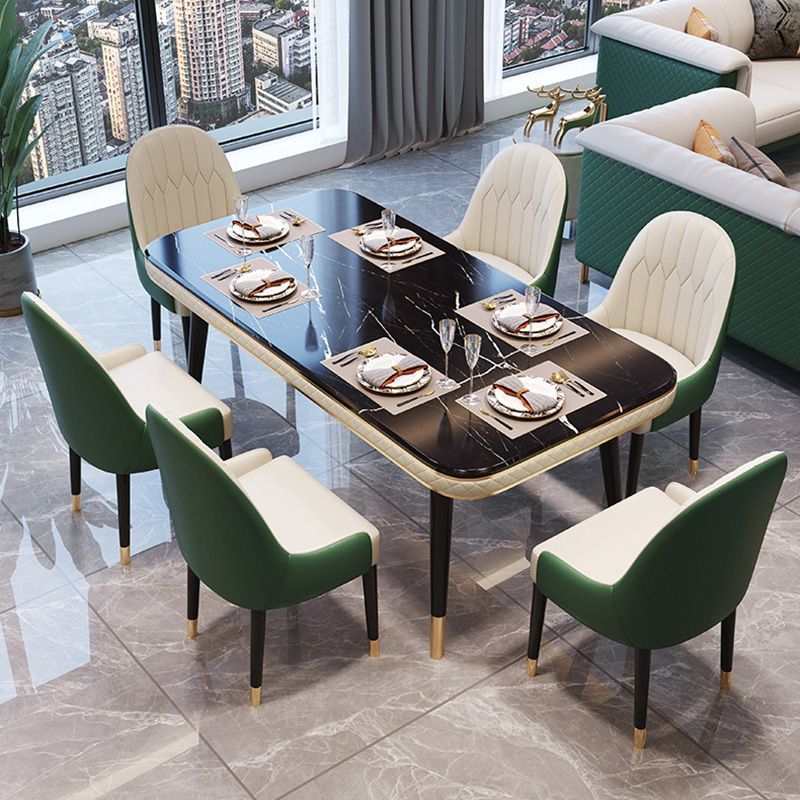 Rectangle Traditional Luxury Dining Table 4 Black Solid Wood Legs Table for Dining Room