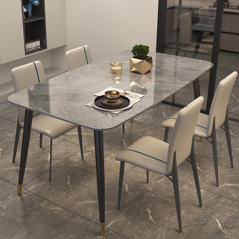 Luxury Sintered Stone Top Dining Table Rectangle Grey Table with 4 Legs