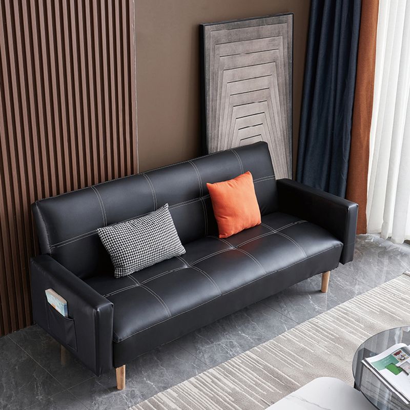 29.52" H Contemporary Faux Leather Convertible Sofa Biscuit Back Square Arm Sofa