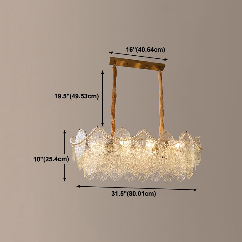Modern Style Oval Shape Island Lights Glass 8 Light Island Lighting in Gold