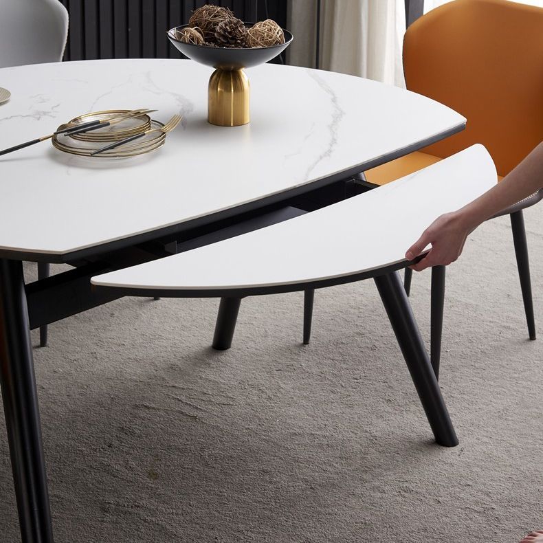 Modern Stone Top Dining Table Extendable for Small Spaces in White
