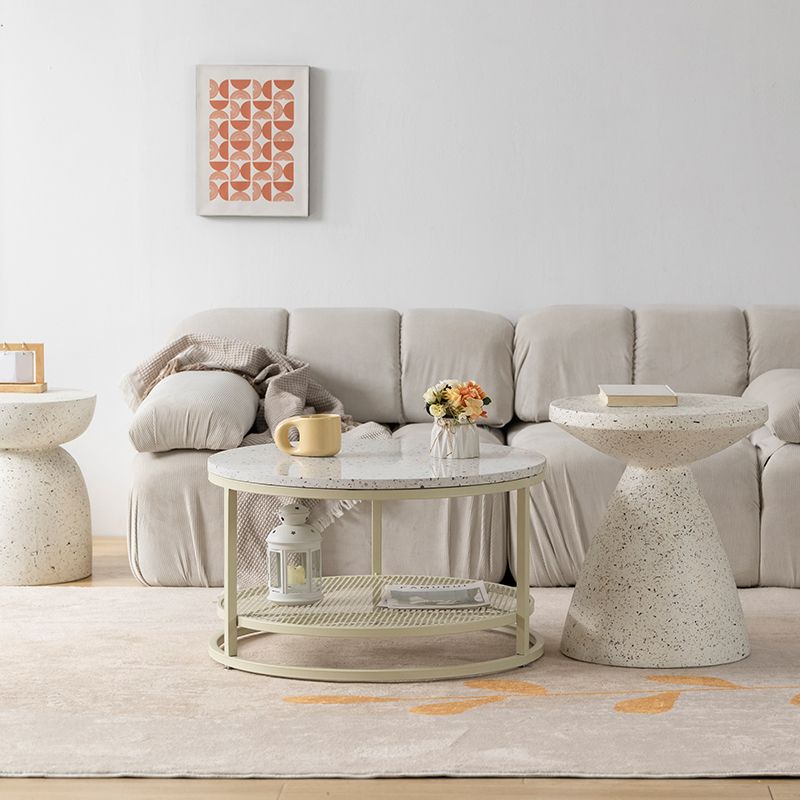 16"H Contemporary Coffee Table White Coffee Cocktail Table with Storage