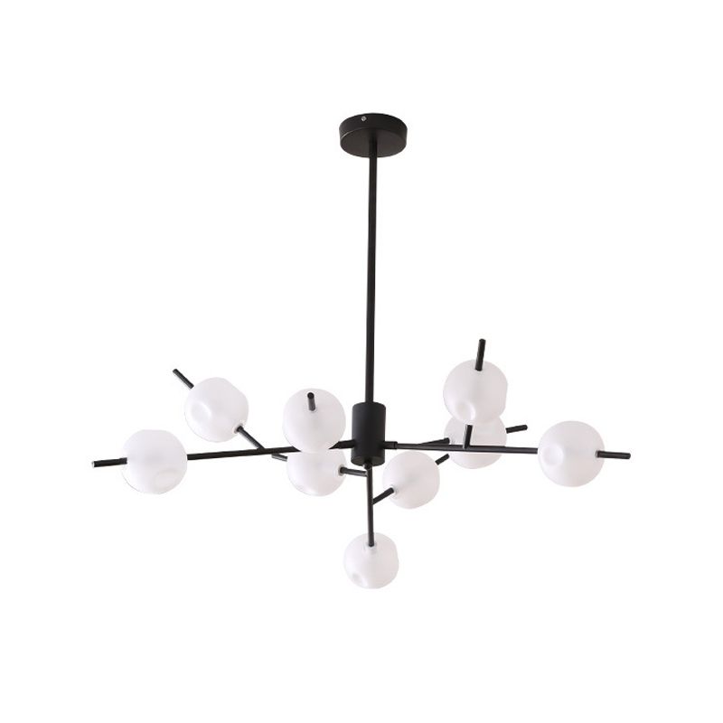 Modern Branch Chandelier Lamp Metal 9/12 Bulbs Bedroom Suspension Light in Black/Gold with Ball Acrylic Shade Insert