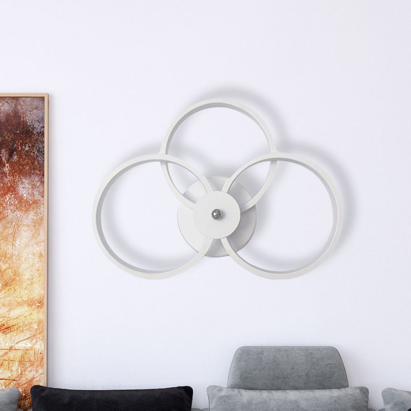 White Finish 3-Ring Sconce Light Fixture Minimalist LED Acrylic Wall Mounted Lamp in Warm/White Light