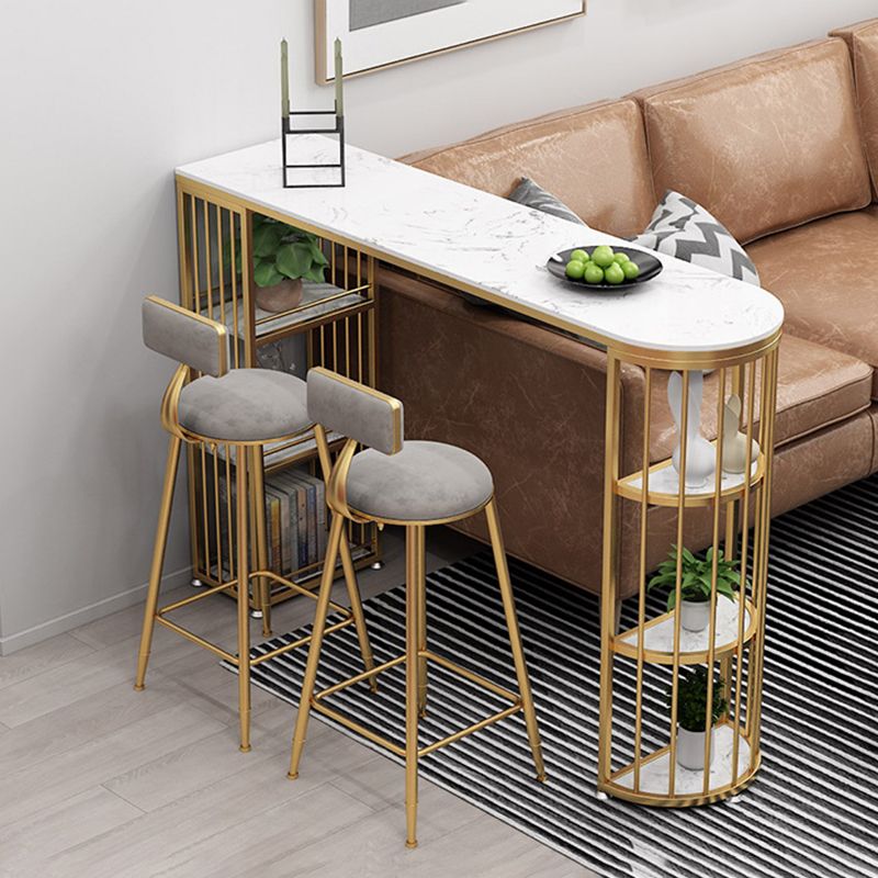 Glam Style Bar Table Faux Marble Double Pedestal Bistro Table with Storage