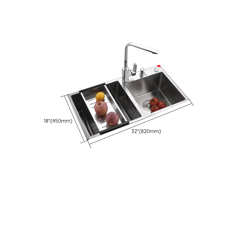 Stainless Steel Double Sink Kitchen Sink 3 Holes Drop-In Sink with Drain Assembly