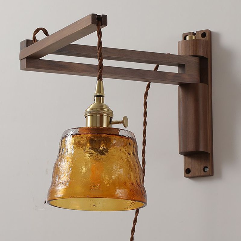 Modern Style Cylinder Sconce Light Fixtures Wood 1 Light Wall Mounted Lighting