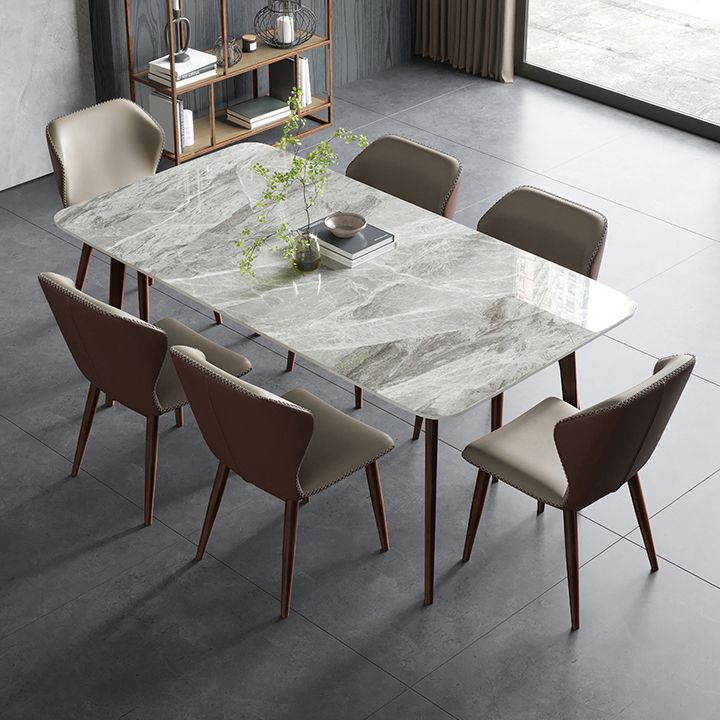 Mesa de comedor de piedra sinterizada Mesa rectangular de 4 patas de mediados de siglo para comedor